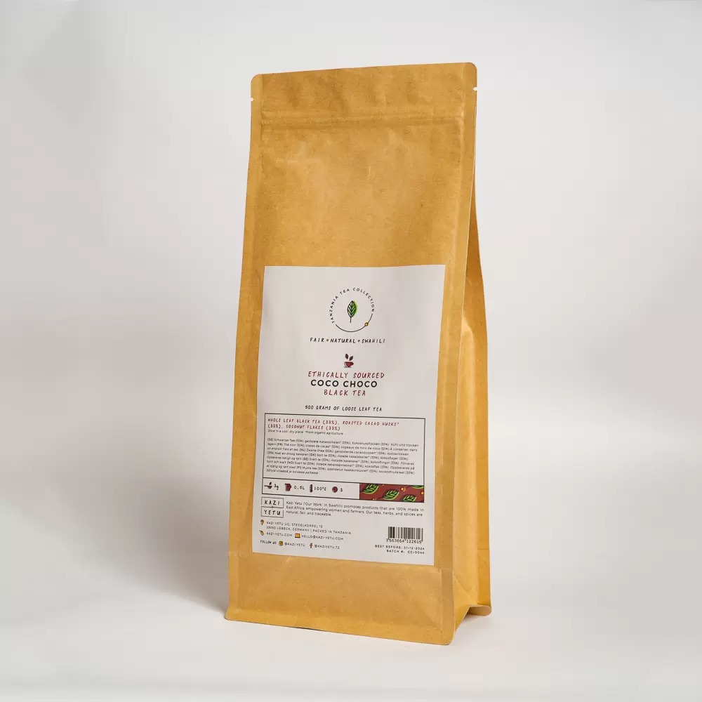 Product picture of handcrafted Coco Choco black tea blend 500 gram loose leaf paper bag