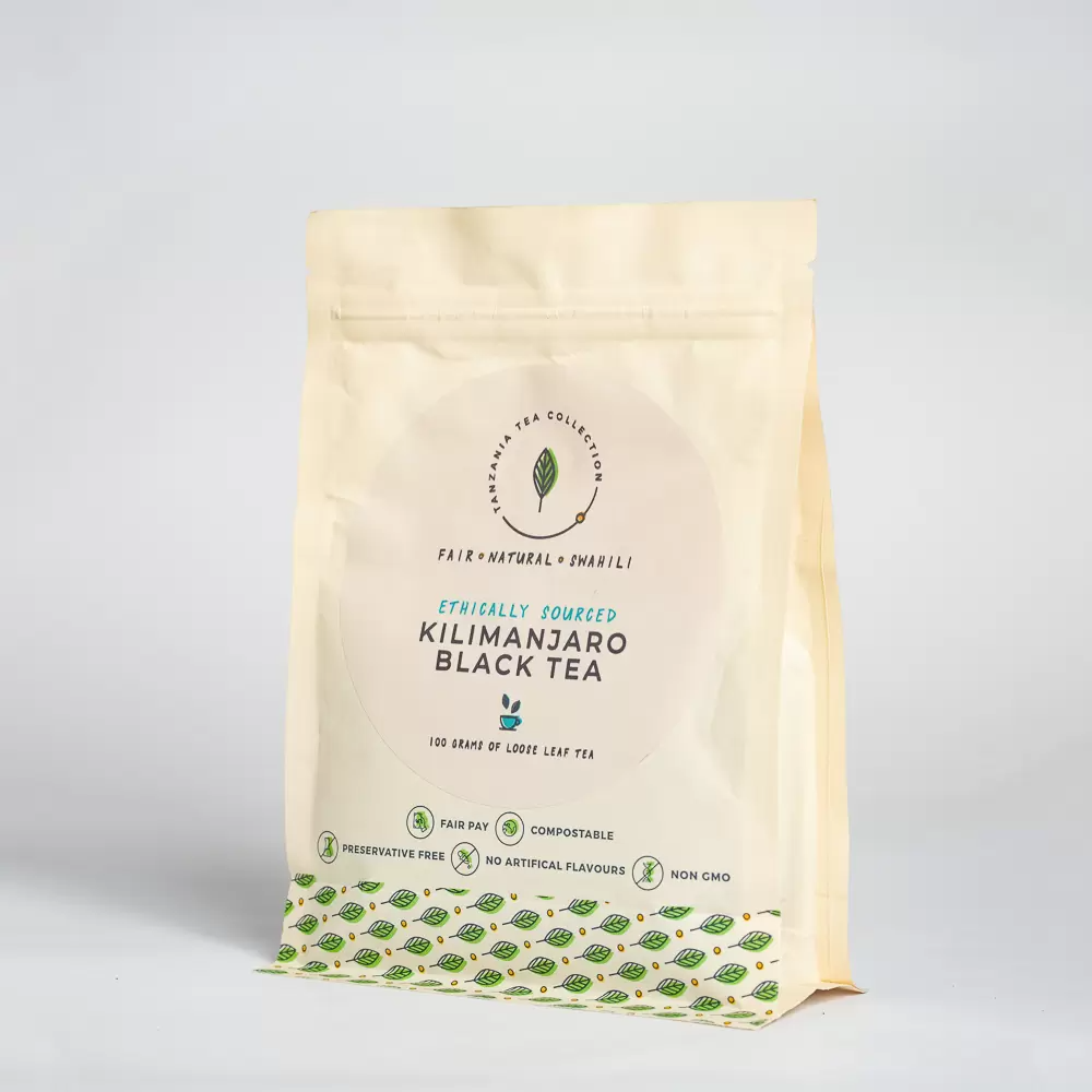 Product picture of organically farmed Kilimanjaro Black Tea 100 gram loose leaf paper bag