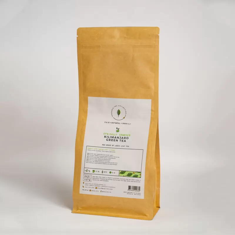 Product picture of organically farmed Kilimanjaro Green Tea 500 gram loose leaf paper bag