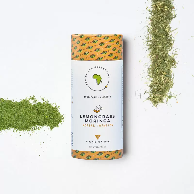 Product picture of organically farmed Lemongrass Moringa herbal tea blend tube