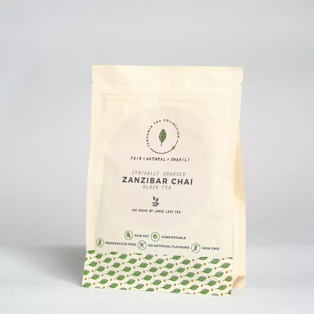 Product picture of authentic Zanzibar Chai black tea blend 100 gram loose leaf paper bag