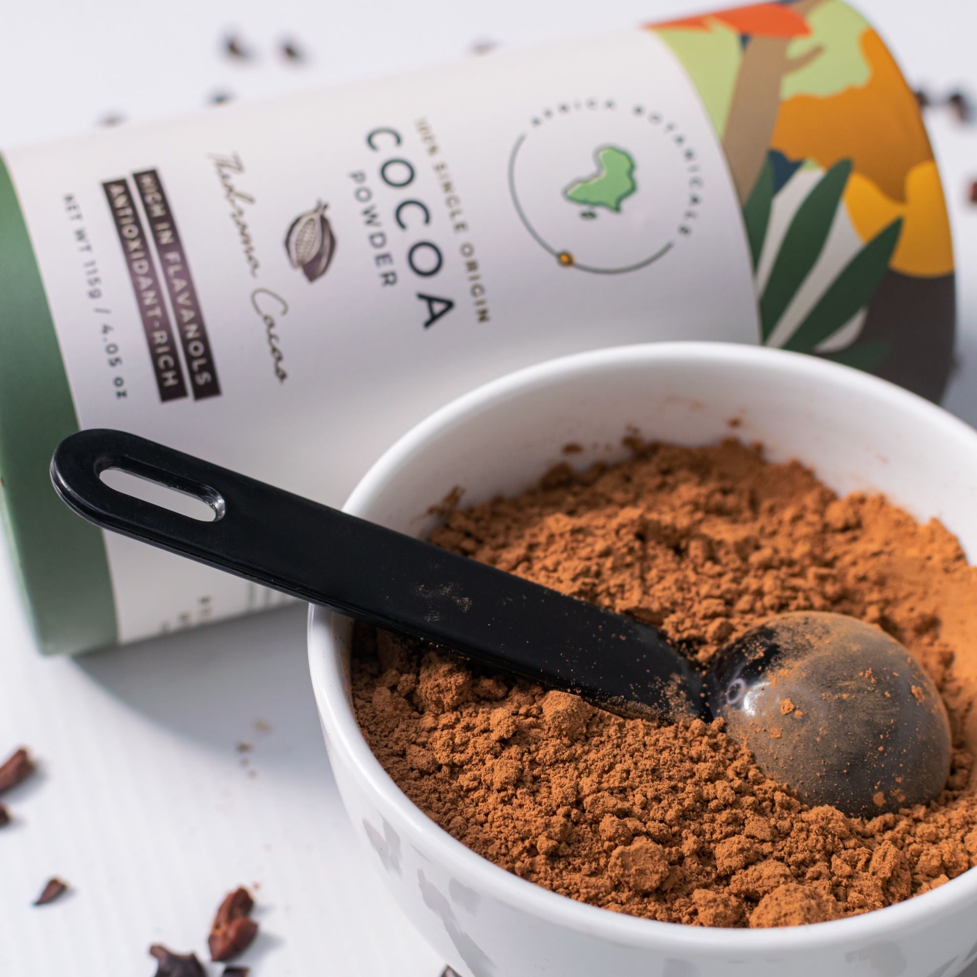 Africa Botanicals cocoa powder shown in a bowl