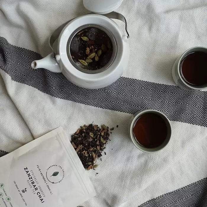 Zanzibar Chai loose leaf tea blend in cup from above