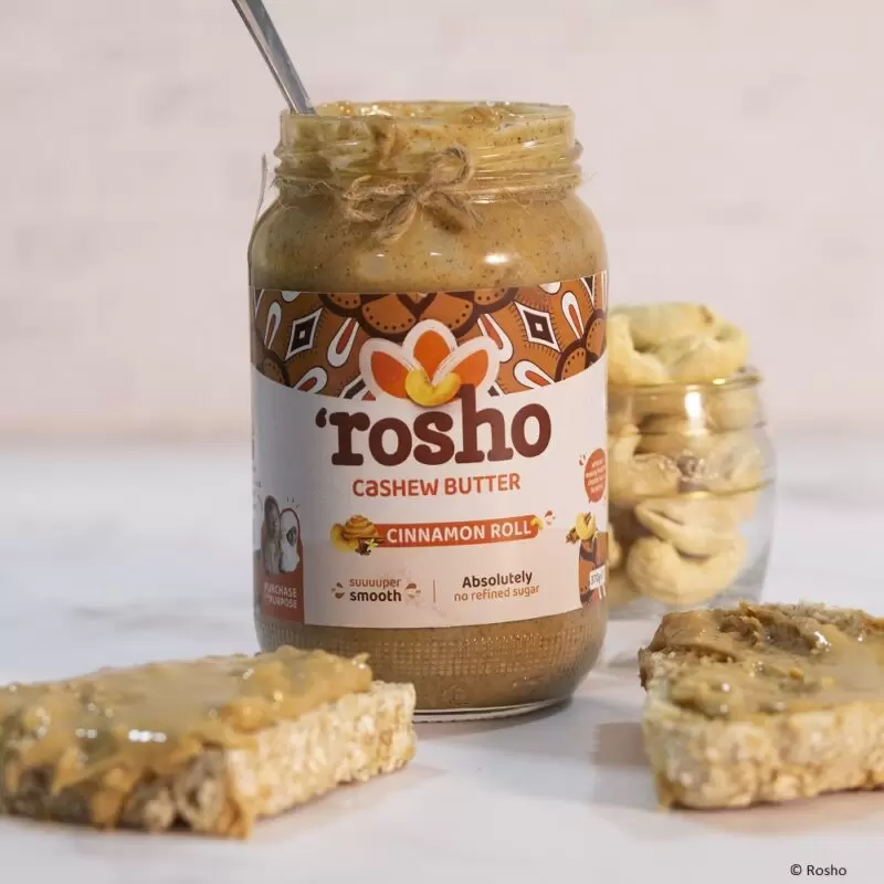 Rosho cinnamon roll cashew butter on a slice of bread